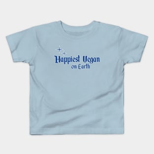 Happiest Vegan on Earth - Blue and white text Kids T-Shirt